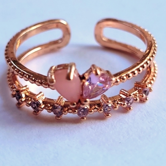 Rose Gold Tone Cubic Zirconia Bjoux Stacking Ring - Picture 2 of 7